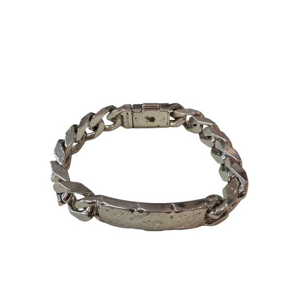 LOUIS VUITTON Monogram Chain Silver Bracelet*Engraved bracelet*8" - Picture 2 of 6